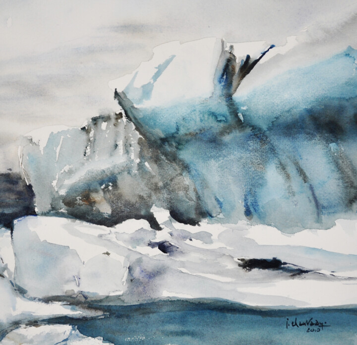 Painting titled "Vatnajokull 1" by Jocelyne Chauveau, Original Artwork, Watercolor