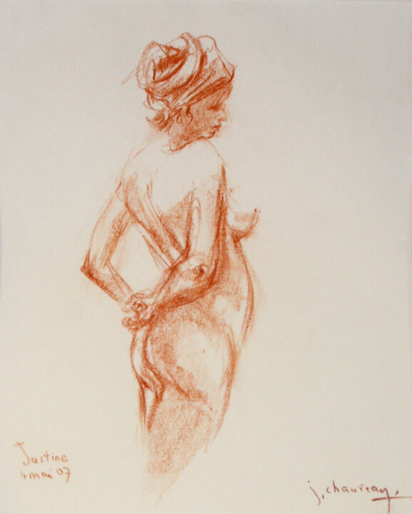 Drawing titled "Justine,mains dans…" by Jocelyne Chauveau, Original Artwork, Other