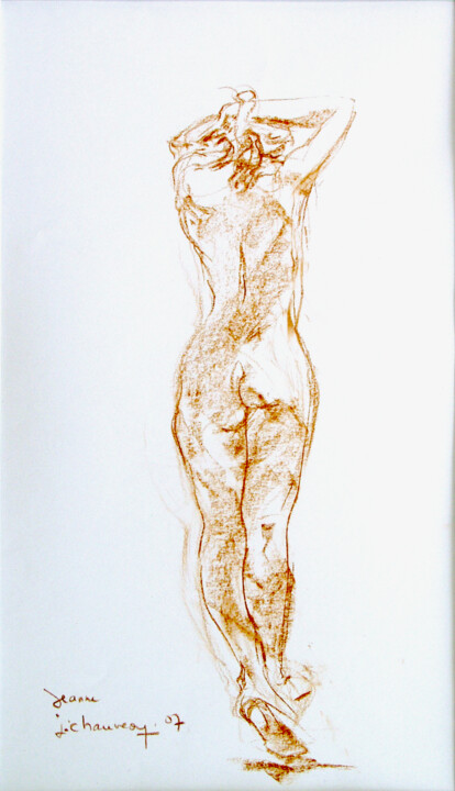 Disegno intitolato "Jeanne, dos, rattac…" da Jocelyne Chauveau, Opera d'arte originale, Altro