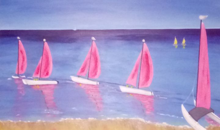 Peinture intitulée "Bateaux roses" par Jocelyne Landier, Œuvre d'art originale, Acrylique