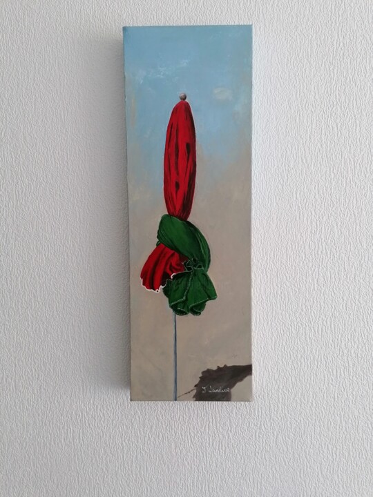 Painting titled "Le parasol rouge" by Jocelyne Landier, Original Artwork, Acrylic