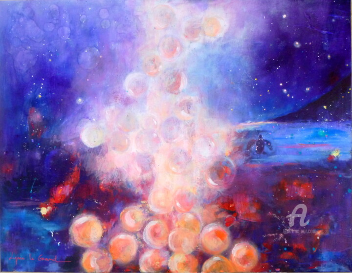 Painting titled "Nuit magique" by Lyne Le Grand, Original Artwork, Acrylic Mounted on Wood Stretcher frame
