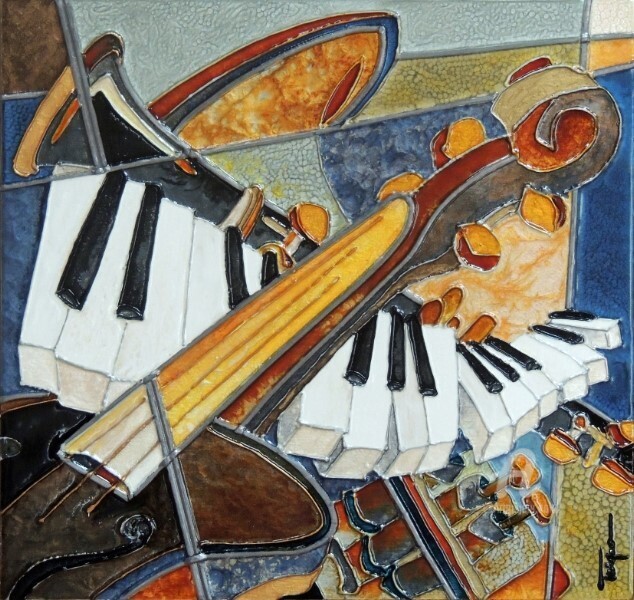 Pittura intitolato "Musica" da Jocelyne Turgeon, Opera d'arte originale, Pittura di vetro colorato