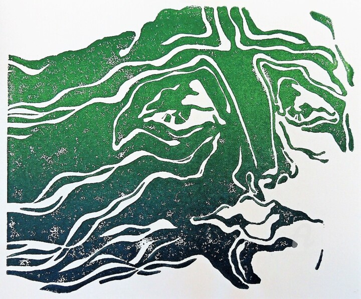 Printmaking titled "Vague à l'âme" by Jocelyne Turgeon, Original Artwork, Linocuts