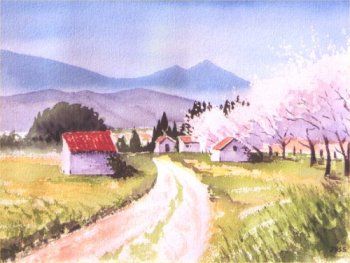 Peinture intitulée "cerisiers en fleurs" par Jocelyne Clerge, Œuvre d'art originale