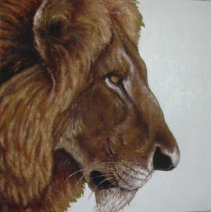 Painting titled "LION PROFILE" by Joe Johnson, Original Artwork