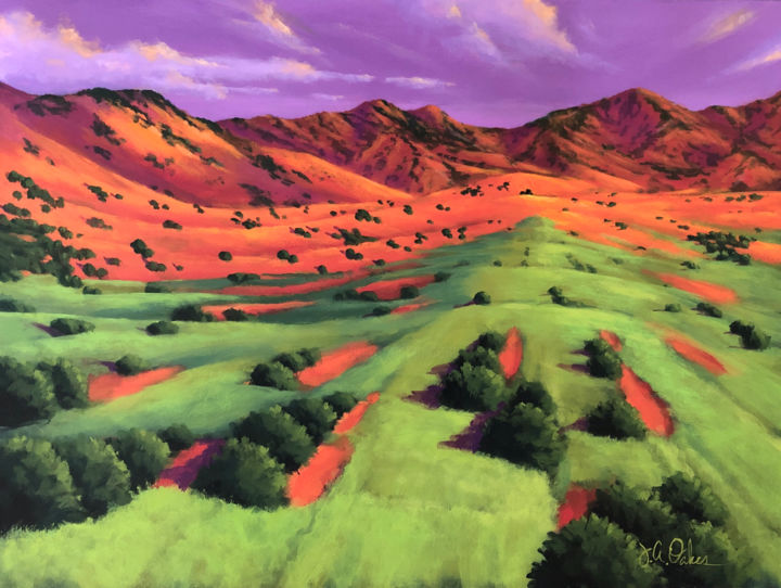 Painting titled "Hills and Valleys" by Joe A. Oakes, Original Artwork, Acrylic