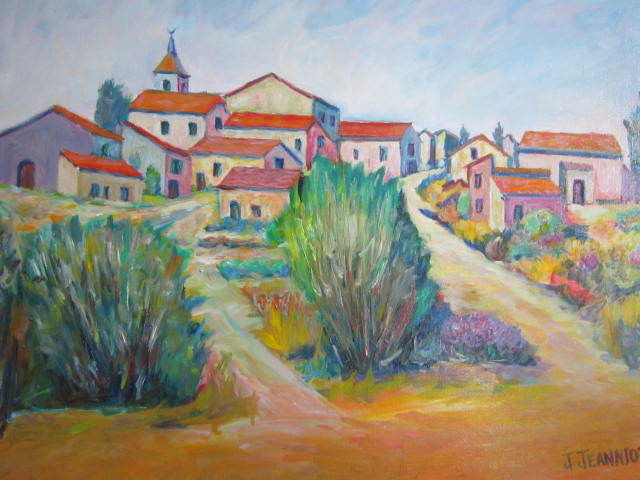 Painting titled "Albon, Costa Brava" by Joel Jeanniot, Original Artwork, Oil Mounted on Wood Stretcher frame