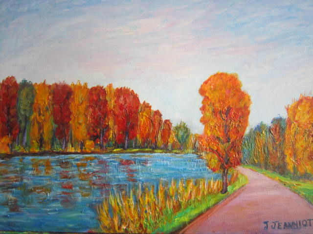 Painting titled "Etang  vers La Bruy…" by Joel Jeanniot, Original Artwork, Oil