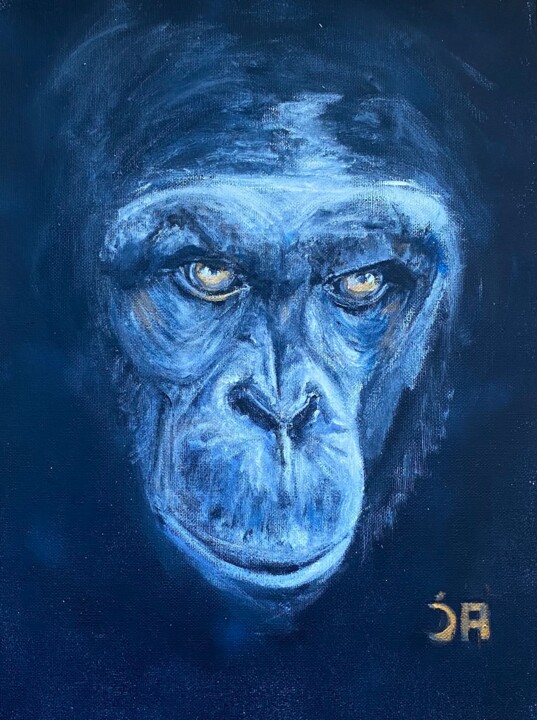 Painting titled "Gorille in blue" by Joele Ardans, Original Artwork, Acrylic