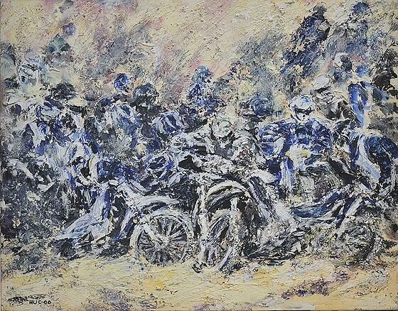 Painting titled "Enduro" by Joël Hugoo, Original Artwork, Acrylic