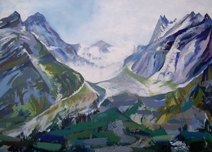 Peinture intitulée "Tour du Mont Blanc" par Joëlle Abelanet, Œuvre d'art originale,