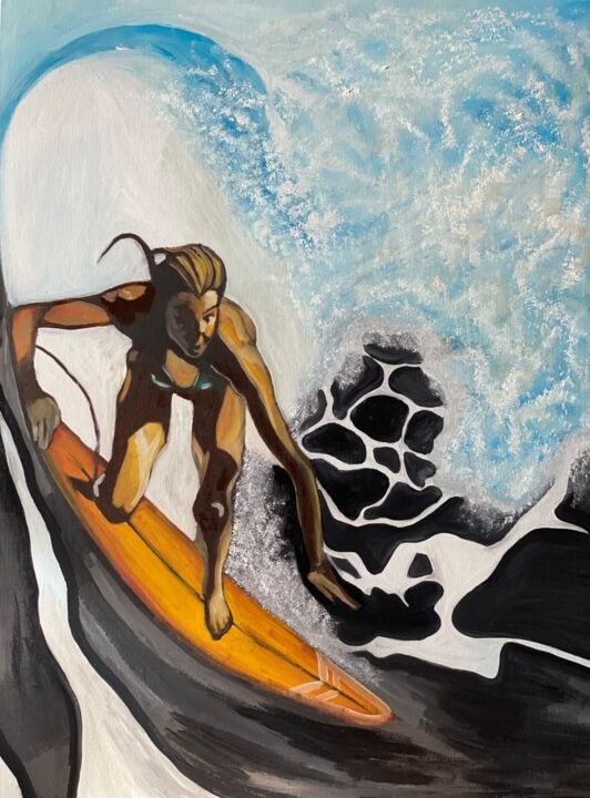 Painting titled "La Surfeuse 1" by Joelle Casimir (Design_me8), Original Artwork, Oil