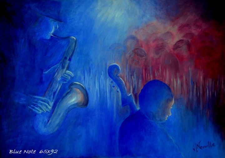 Peinture intitulée "blue-note-65x92" par Jlneuville, Œuvre d'art originale, Huile