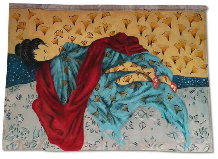 纺织艺术 标题为“Femme japonaise aux…” 由Joelle Morisset, 原创艺术品, 丙烯