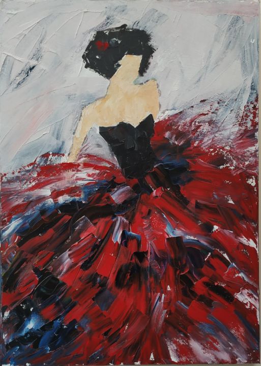 Pittura intitolato "La robe rouge" da Joelle Neveux Frayssinet (JNF), Opera d'arte originale, Acrilico