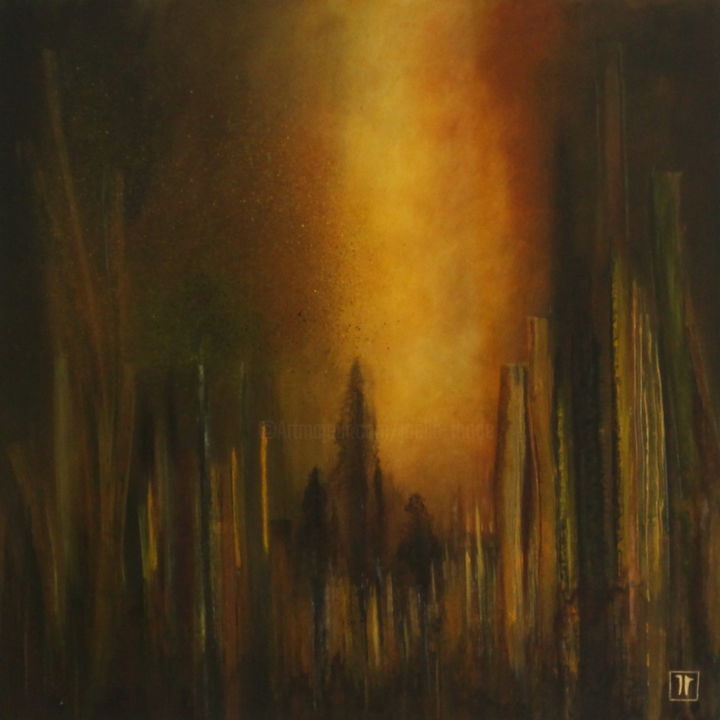Картина под названием "Quand la forêt s'em…" - Joëlle Rhode, Подлинное произведение искусства, Масло Установлен на Деревянна…