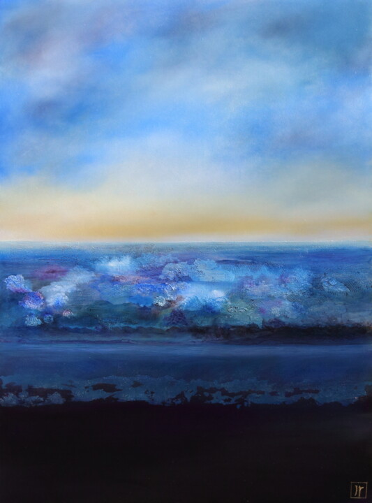 Painting titled "Quand le rivage s'o…" by Joëlle Rhode, Original Artwork, Oil Mounted on Wood Stretcher frame