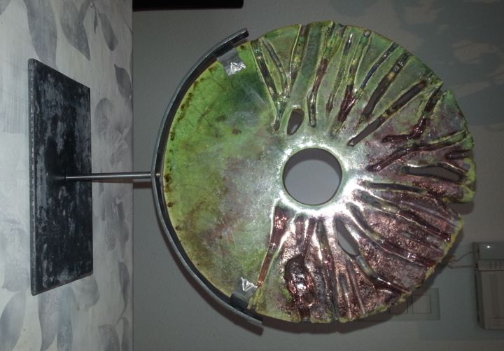 Sculpture intitulée "Grand disque raku" par Joëlle Thanel, Œuvre d'art originale, Céramique