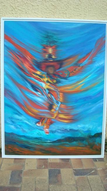 Painting titled "LA DANSE DES TAMBOU…" by Joëlle Butte-Hoiss, Original Artwork, Oil