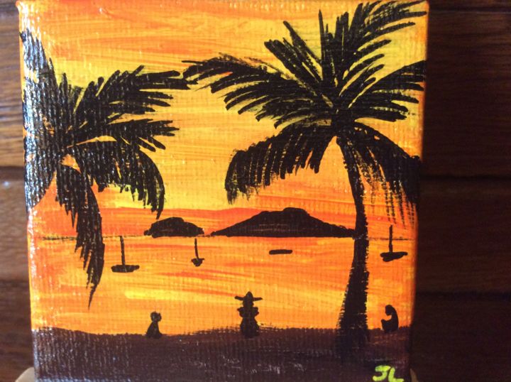 Peinture intitulée "coucher soleil Male…" par Joelle Le Lan Jl, Œuvre d'art originale, Acrylique