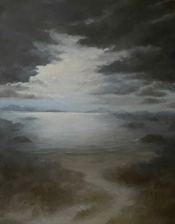 Painting titled "paysage marin" by Joëlle Possémé, Original Artwork, Oil Mounted on Wood Stretcher frame