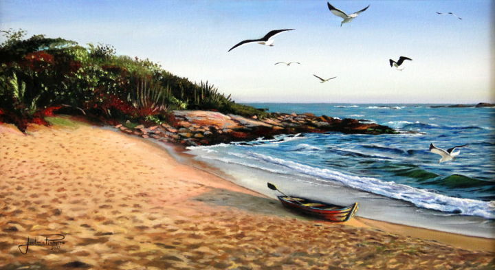 Painting titled "Praia da Joana - Ri…" by Joelma Pinheiro, Original Artwork, Oil