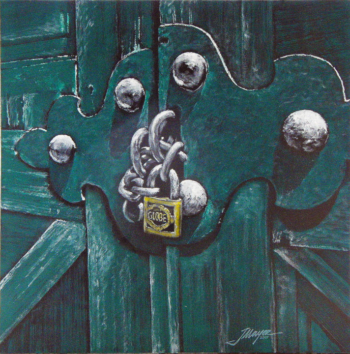 Pintura intitulada "PUERTA EN PARQUE RO…" por José Mayer, Obras de arte originais, Acrílico