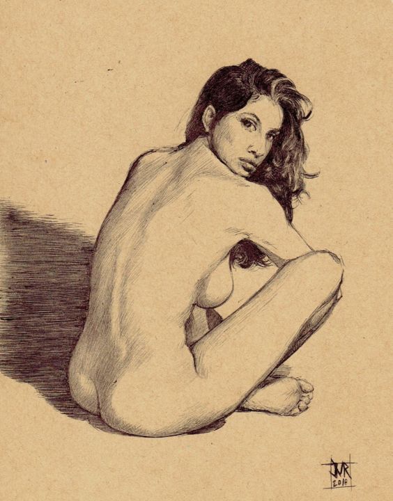 Drawing titled "Laetitia Casta" by Joeri Van Royen, Original Artwork, Ballpoint pen