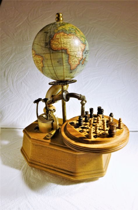 Sculpture intitulée "la partie d'échecs" par Joel Gaudé, Œuvre d'art originale, Bois