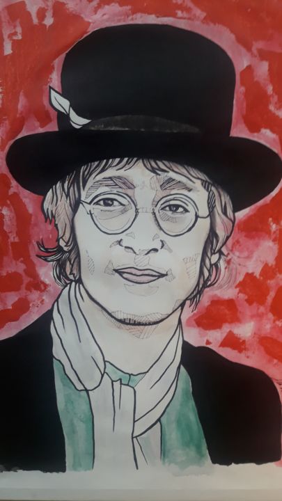 Peinture intitulée "Jhon Lennon" par Johan, Œuvre d'art originale, Huile