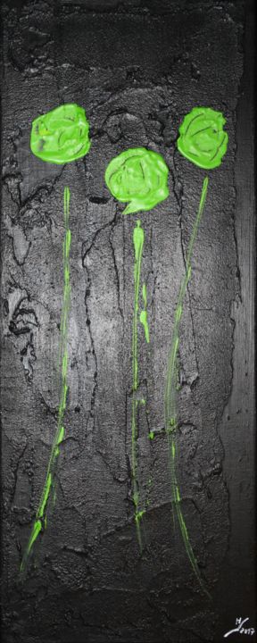Peinture intitulée "3-green-flowers-abs…" par Johan Hagendorens, Œuvre d'art originale, Acrylique