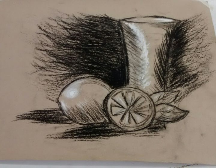 Dibujo titulada "El vaso y el limon" por Jatm11, Obra de arte original, Tiza