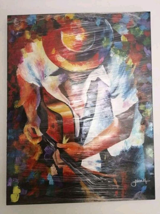 Painting titled "Cuadro guitarra" by Johana Muñoz, Original Artwork, Oil
