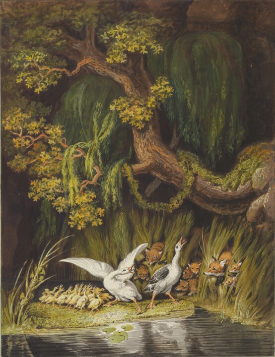 Pittura intitolato "Une oie et un jars…" da Johann Heinrich Wilhelm Tischbein, Opera d'arte originale, Olio