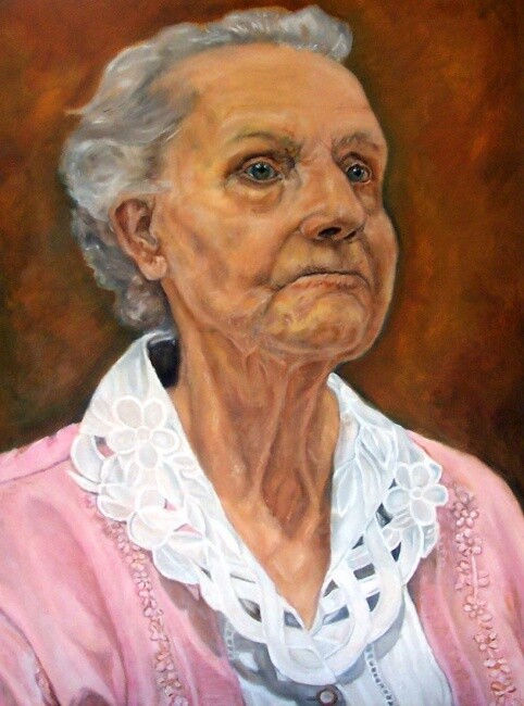 Schilderij getiteld "Oude Mevrouw" door Johanna De Groot, Origineel Kunstwerk