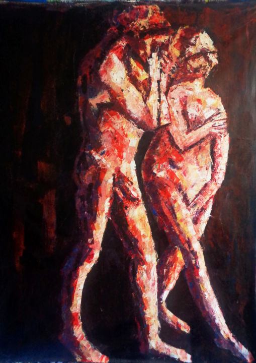 Peinture intitulée "Les égarés, sc.2" par Johanna Bouvarel, Œuvre d'art originale, Acrylique