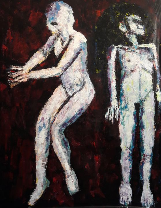 Peinture intitulée "Les égarés, sc.3" par Johanna Bouvarel, Œuvre d'art originale, Acrylique
