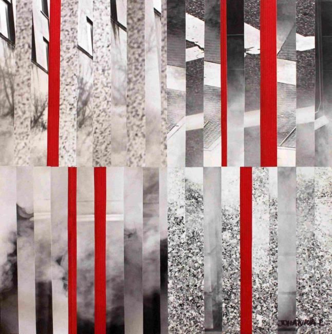 Collages intitolato "City 5 : Red touch" da Johanna L, Opera d'arte originale