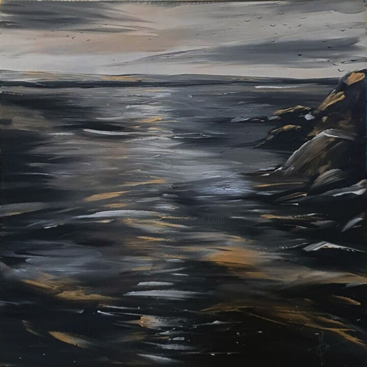 Malerei mit dem Titel "Le calme de la mer" von Johanne Gicquel, Original-Kunstwerk, Acryl Auf Keilrahmen aus Holz montiert