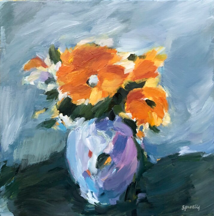 Картина под названием "Bouquet orange" - Johanne Spinella, Подлинное произведение искусства, Акрил