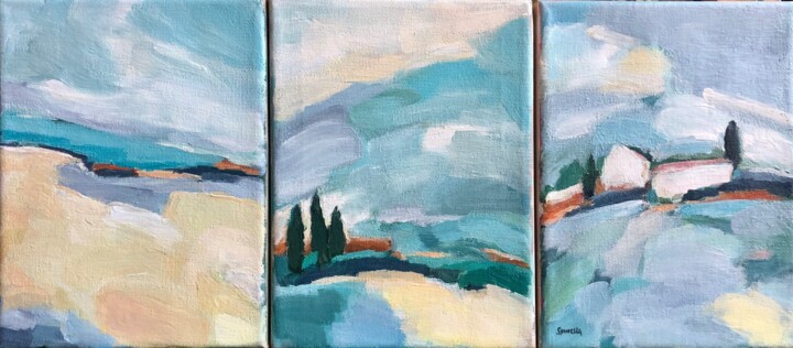 Peinture intitulée "Triptyque pastel" par Johanne Spinella, Œuvre d'art originale, Acrylique