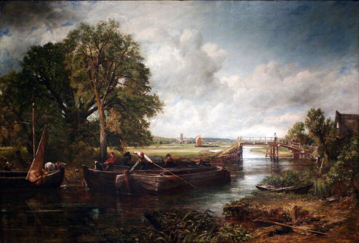 Schilderij getiteld "Vue sur la Stour pr…" door John Constable, Origineel Kunstwerk, Olie