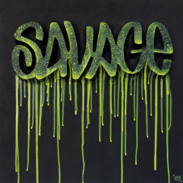 Malerei mit dem Titel "Yellow Savage" von John Fluo, Original-Kunstwerk, Acryl