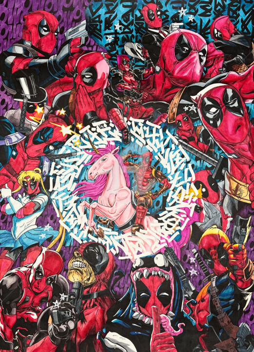 「Marvel Deadpool wit…」というタイトルの絵画 John Karterによって, オリジナルのアートワーク, マーカー