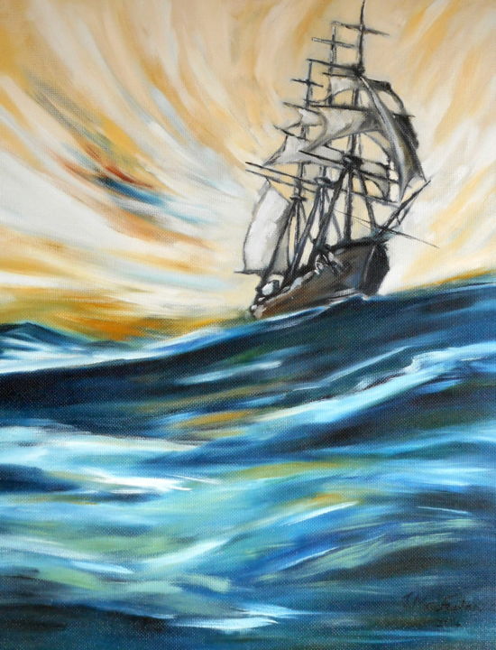 Pittura intitolato "Mystery Ship" da John Macfarlan, Opera d'arte originale, Olio