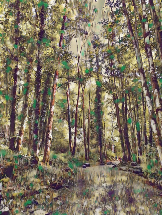 Arts numériques intitulée "Chemin forestier -…" par John Mailly, Œuvre d'art originale, Travail numérique 2D