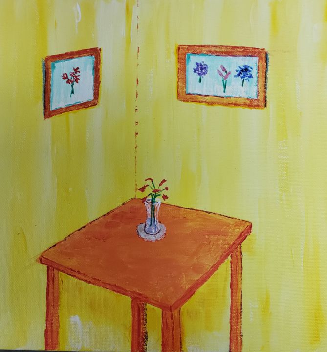 Malerei mit dem Titel "Table and vase" von John Morrison, Original-Kunstwerk, Acryl