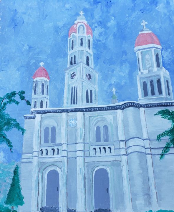 「Church」というタイトルの絵画 John Morrisonによって, オリジナルのアートワーク, アクリル ウッドストレッチャーフレームにマウント