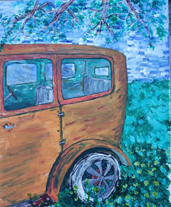 Painting titled "Abandened car" by John Morrison, Original Artwork, Acrylic